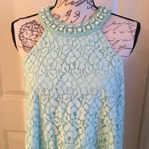 Mint Lace Pearl and Rhinestone Altar'd State Dress - Picture 1 of 8
